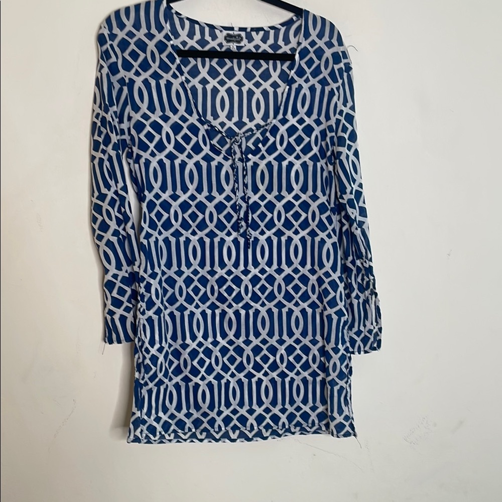 Mud Pie Navy and White Patterned Swim Coverup